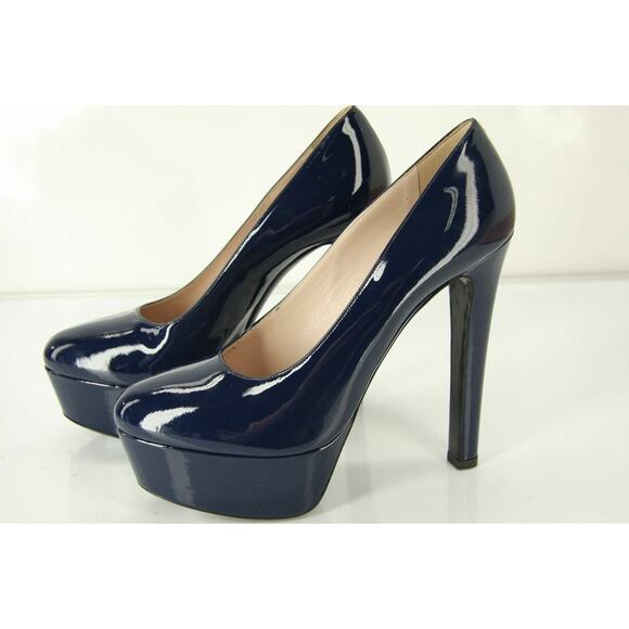 Miu Miu Navy Blue Patent Platform Almond Toe Pumps 140MM - Picture 4 of 11
